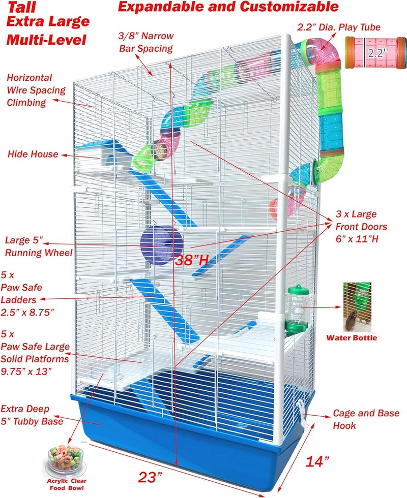 Mcage Extra Large High Tower Multi-Tiers Easy Setup Hamster Palace Gerbil Habitat Mouse House Mice Critters Home Cage with Complete Set of Accessories Expandable and Customizable Deep Tubby Base - Image 2